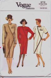 9712 VOGUE LOOSE STRAIGHT SS-LS  ASYMMETRIC OVERLAY DRESS PATTERN  8-12 or 14-18 or  20-24 choice uncut 